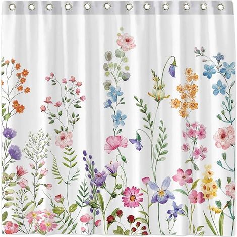 Set di tende da doccia con fiori e piante floreali ad acquerello con ganci, decorazione per vasca da bagno, facile da pulire, lavabile in lavatrice, tessuto in poliestere resistente, 182,9 x 182,9 cm (1/4)
