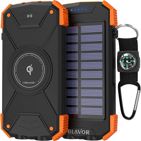Batterie Externe Solaire 10000 mAh Qi Chargeur Rapide sans Fil pour l'extérieur Portable Power Bank Chargeur Solaire avec Panneau Solaire USB C Entrée pour téléphone Portable, Tablette (1/2)