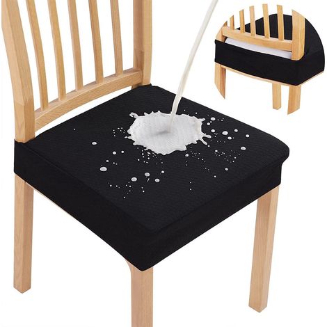 Ensemble moderne de 4 housses de chaises jacquard pour la salle à manger, housses de chaises élastiques et amovibles, réduit les taches, les rayures et les éclaboussures, noir, ensemble de 4 pièces. (1/4)