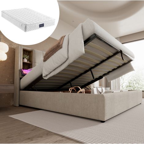 lit coffre 160x200 avec chargeur USB C lin naturel HAVRYA (1/5)