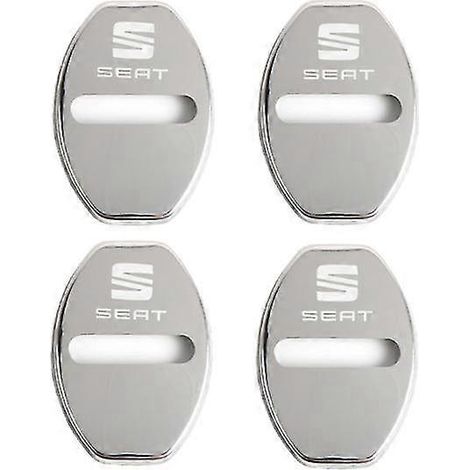Accessoires de style automobile compatibles avec Seat Leon Ibiza Altea Alhambra : autocollant en acier inoxydable, cache-serrure de porte (lot de 4) - Protection de serrure de porte - argent (1/5)