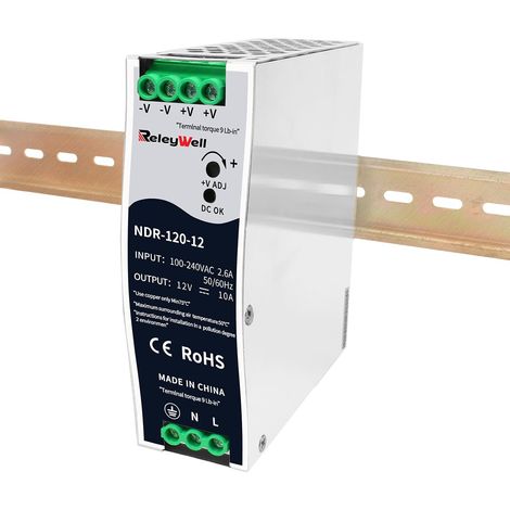 Alimentation pour rail DIN 12V, 120W, 10A transformateur 230v vers 12v led, rail DIN, alimentation 12 volts, transformateur de sonnerie, NDR-120-12 (1/5)