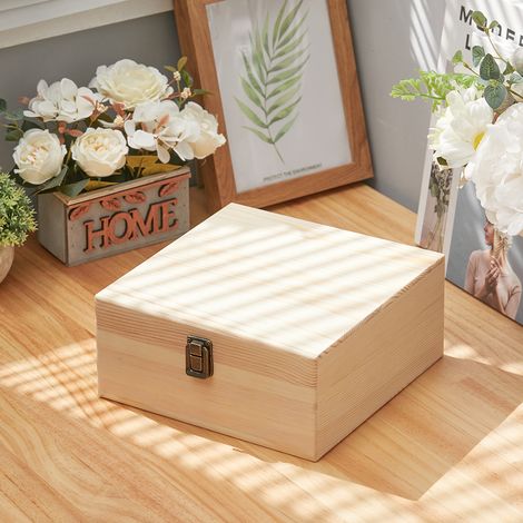Gift Box with Hinged Lid and Locking Solid Wood Storage Box Large Size 22.5cm W x 22.5cm D x 10cm H (1/5)