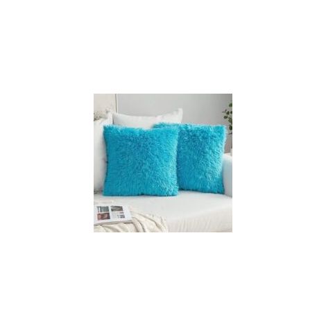 Lot de 2 Taies d'oreiller Artificiellement Fourrure Coussin Décoratif Coussins Kuschelkissen oreiller de peluche Câlin Couchkissen super doux Oreiller Taie d'oreiller Moelleux pour SofaHellblau,4343CM (1/4)