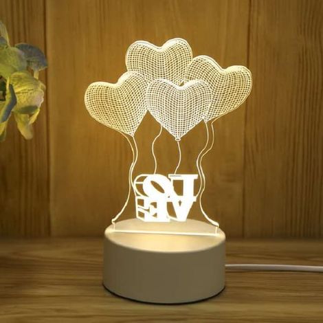 Veilleuse 3D, lampe de chevet créative, trois couleurs, branchement USB, ballon d'amour (1/2)