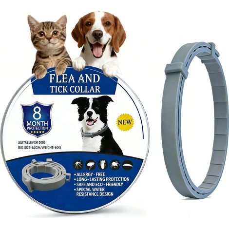 Collier Anti Puces pour Chien, Collier Anti Tique Chien/Chat, Vermifuge Chien Chat Continuer Protection Pendant 8 Mois,Formule Naturelle et Imperméable et Réglable