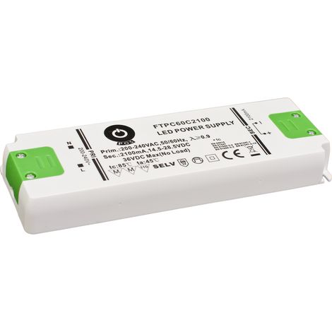 FTPC60C1050: Alimentatore LED 60W 1050mA CC - Alloggiamento in plastica, corrente costante, Produttore: [Nome del produttore]