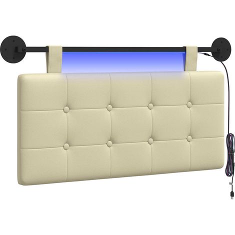 Testiera Testata del letto sospesa Con luce LED Crema Similpelle (1/5)