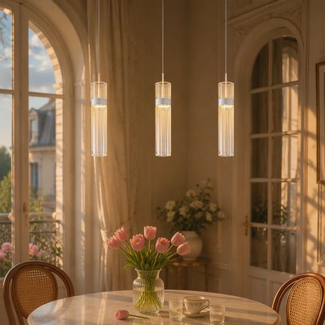 Suspension LED moderne 3 lumières, luminaire suspendu 14,4 W 1400 lm, 3 températures, mémoire, hauteur réglable 150 cm, acrylique - Blanc (1/5)