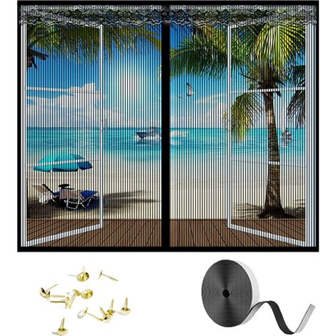 Moustiquaire Magnétique pour Fenêtre et Porte Noire à Dentelle 80x120 cm, Fermeture Automatique, sans Perçage pour Couloir Balcon Chambre (1/5)
