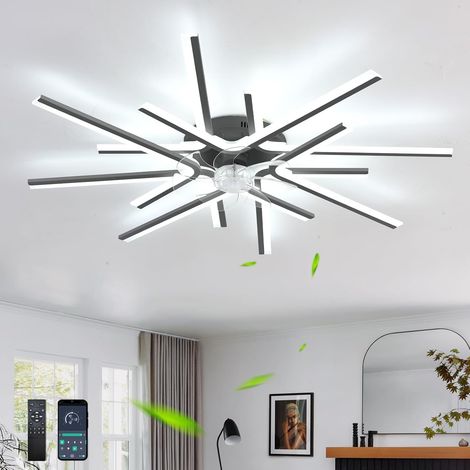 Moderne Lustre Ventilateur Avec Télécommande APP, DC 6 Vitesses Réversibles Ventilateur Plafond Avec Lumiere, LED Dimmable Lustre Ventilo Pour Chambres Et Salons-Black8 Heads (1/5)