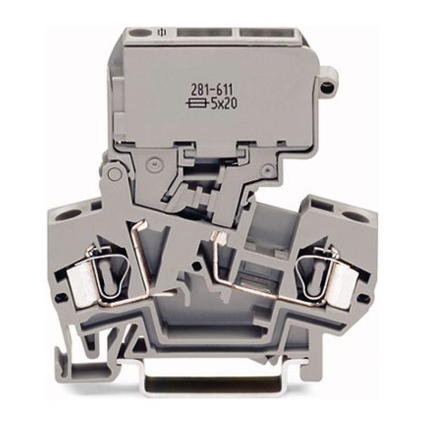 Wago 281-611 Bloque terminal de fusibles de 2 vías 28-12AWG 4mm≤ 10A - tipo G 5x20mm - Mantenido