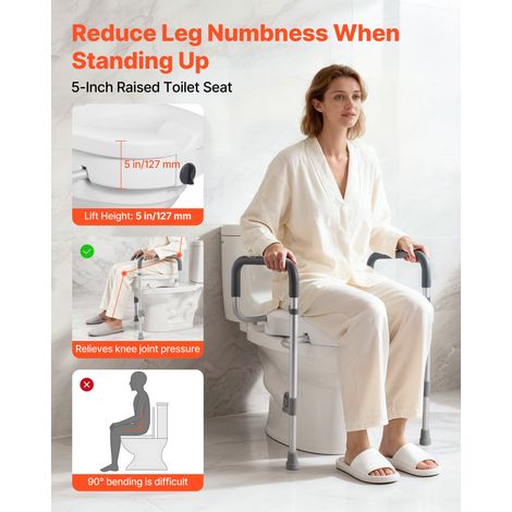 Rehausseur de Toilette avec Accoudoirs, Réhausse WC Charge 159 kg, Siège de Toilette Surélevé Hauteur de Levage 12,7 cm et Largeur Réglable, pour Personnes Âgées Handicapés Patients Enceintes (1/5)
