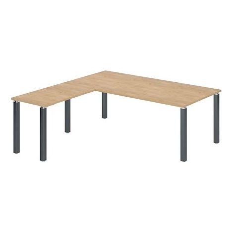 Bureau d'angle Manager EXPRIM plateau chêne clair L 200 cm avec retour suspendu piètement métal - anthracite - Maxiburo