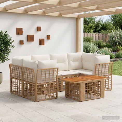 vidaXL Set Divano da Giardino 7 pz Naturale e Bianco Crema polyrattan (1/5)