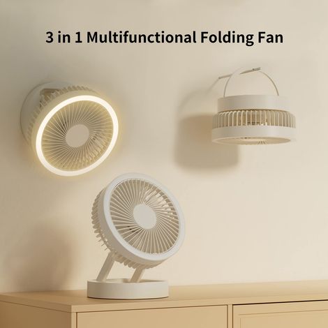 Ventilateur pliable portable Kexi SH-M1 - Ventilateur sur pied oscillant silencieux, alimenté par batterie rechargeable, 3 vitesses, avec crochet, veilleuse, lumière SOS et fonction batterie externe p (1/4)