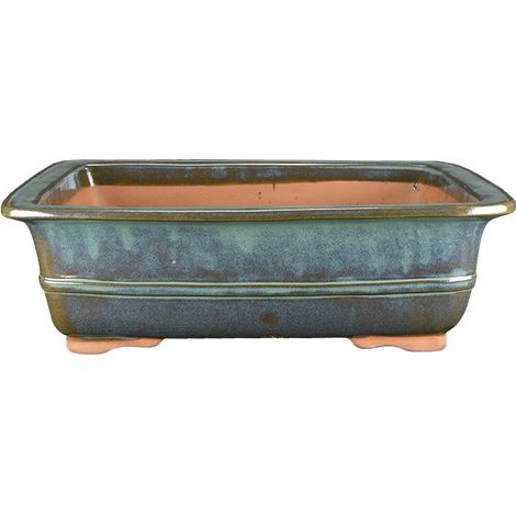 Vaso per bonsai rettangolare in gres smaltato verde 53,5x40,5x15 cm - J061a