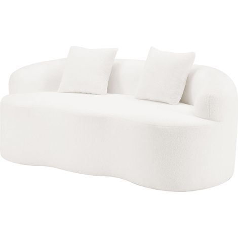 2-Sitzer Sofa weiß, geschwungen mit abgerundeten Armlehnen und 2 Kissen, 170x89x70 cm (1/5)