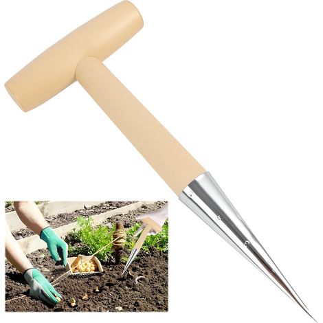 Maceta manual de acero inoxidable con mango ergonómico de madera: herramienta de jardinería duradera y elegante para plantar bulbos, semillas y hierbas. Fácil de limpiar (1/5)