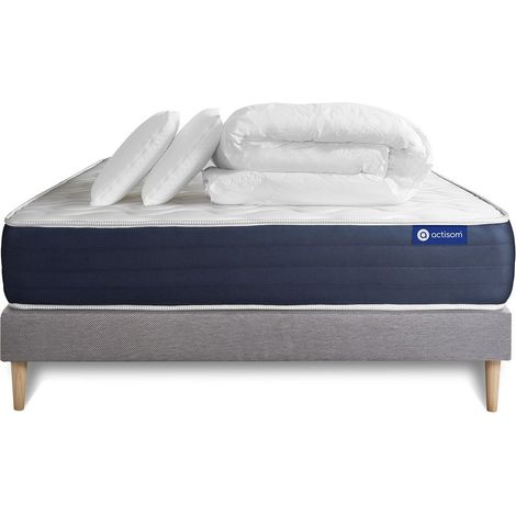 Komplettpaket Bett - Matratze 180x200 cm + Boxspringbett mit Lattenrost (im Set) + 2 Kopfkissen + Bettdecke - Actimemo Sleep