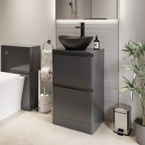 Bathroom Cloakroom Vanity Unit Wash Storage Cabinet Countertop Basin Grey 500mm (1/5)