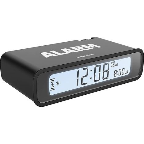 Radio-réveil numérique, horloge de table à rabat sans tic-tac, horloge numérique avec veilleuse, écran LCD et fonction snooze (noir) (1/5)