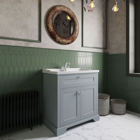 Old London Storm Grey Woodgrain 800mm 2 Door Vanity Unit and Edwardian Basin - LOF205 (1/5)