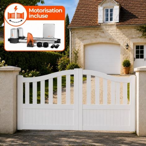 Portail battant électrique PVC blanc avec moteur Sentinel H 146 x L 350 BREST GALBÉ (1/5)
