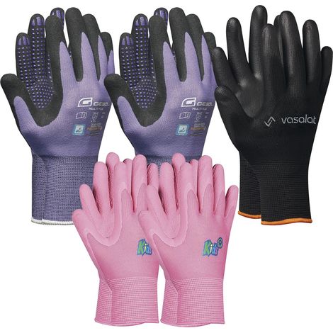Arbeitshandschuhe Kinder 5 - 8 Jahre - Kinder Gartenhandschuhe 2x Pink + 2x Multiflex Handschuhe Damen Größe 8 (1/5)