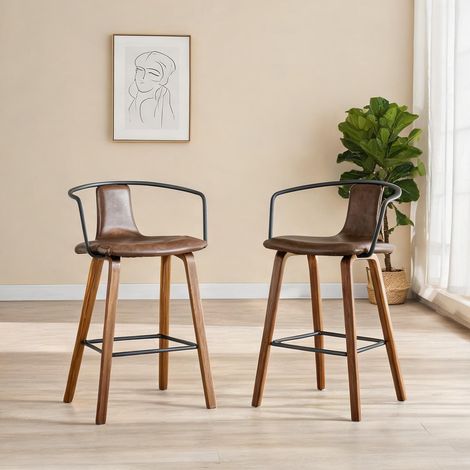 2 Tabourets de bar avec accoudoirs bois et métal 54,7 x 44 x 88 (1/5)