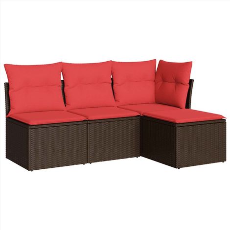 4-tlg. Garten-Sofagarnitur mit Kissen Braun Poly Rattan vidaXL (1/3)