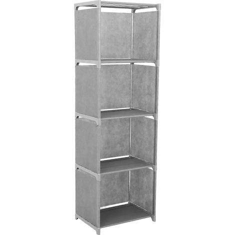 Tour de bibliothèque à 4 niveaux, étagère de rangement sur pied, organisateur d'angle vertical, étagère rectangulaire pour la maison, le bureau et le salon. (1/4)