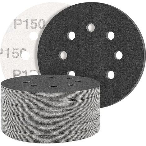 Confezione da 10 fogli di carta abrasiva al carburo di silicio da 125 mm, grana 150, qualità professionale, rotonda, 8 fori, per uso a secco e a umido. Ideale per applicazioni su metallo e nel settore (1/5)