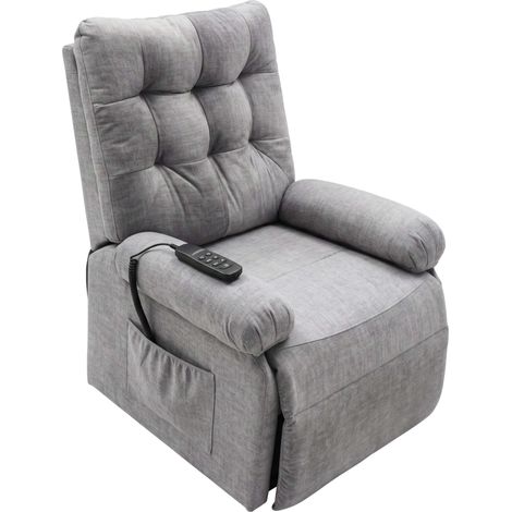 Sillón Reclinable Seren de Sala en color Gris con Mando Control, Bolsillo Lateral y Levantapersonas Tela 90x107x84 cm (1/5)