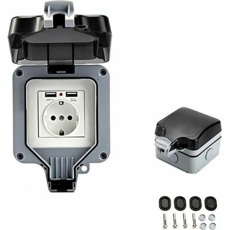 Prise Murale Extérieure Double - USB Étanche IP66 - Pour Jardin Terrasse Balcon - 220-250 V 16 A - 1 Pièce (1/5)