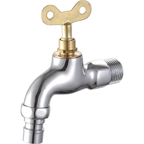 Mit Schloss Kupfer Wasserhahn Waschmaschine Wasserhahn 4 Punkte Diebstahlsicherung Wasserdüse Galvanik mit Schlüssel Kupfer Ventilkern Wasserhahn (1/2)
