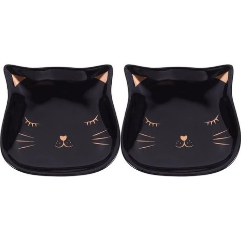 Juego de 2 bandejas de cerámica japonesas con forma de gato para joyas，de 8 cm (3,15 pulgadas). Bandeja versátil para guardar joyas (1/5)