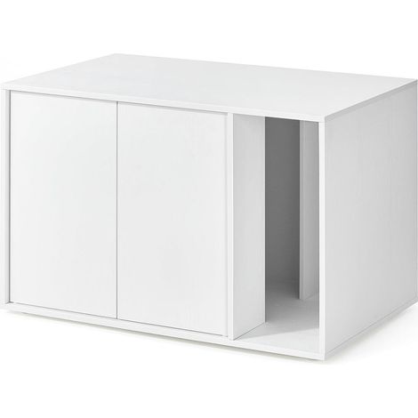 Armario/escondite para gatos grandes 80 x 50 x 50 cm puerta de apertura con pulsador mesa minimalista moderna blanco 120006045 (1/5)