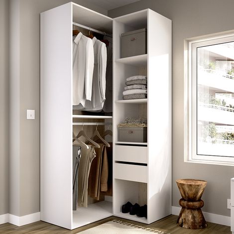 Großer Labuco Kleiderschrank, Modular fürs Schlafzimmer, 4 Ablagen, Kleiderstange, 105x205h cm Weiß (1/5)