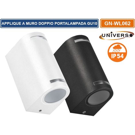 PORTALAMPADA APPLIQUE WALL LIGHT DOPPIO DA MURO PER 2 LAMPADINE GU10 IP54 DISPONIBILE BIANCO - NERO - Colore Struttura:Nero (1/5)