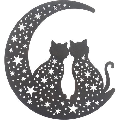 Adorno de pared gatos sobre luna de metal negro calado 60 cm (1/4)