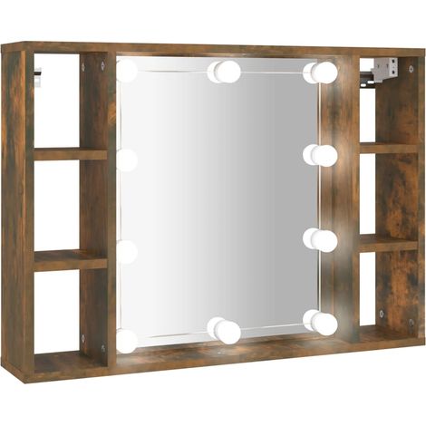 Armoire à miroir de Salle de bain,Meuble de Rangement magnifique,meuble-lavabo avec LED Chêne fumé 76x15x55 cm -80771 (1/5)