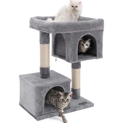 Griffoir pour chat avec maisons séparées et panier à chat haut - 60x40x84cm - Gris (1/5)