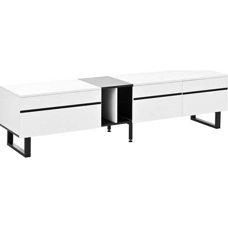 ELVMI Mobile TV con 2 Ante, 1 Vano a Ribalta e Ripiani Aperti per Soggiorno, in Pannello di Particelle, 180 × 38 × 45 cm, Bianco (1/4)