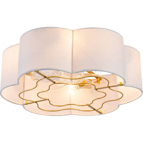 Ventilateur de plafond 53 cm avec lumière, commande Bluetooth et télécommande, 6 vitesses, métal et tissu doré blanc (1/5)
