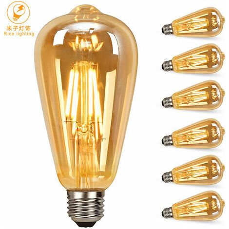 Ampoule LED Edison, 6 Pièces Ampoule LED E27 Vintage Lampe Décorative Rétro Edison Ampoule Antique Lampe ST64 2W 2700k LED Filament pour Restaurant Café Bar Ampoules à Incandescence (1/4)