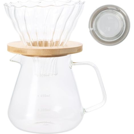 Pour-Over Glass Coffee Maker 600 ml - Manual with Filter and Lid - Hand Infused - Clear Jug (1/5)