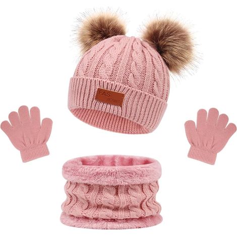 Set invernale 3 in 1 per bambini: cappello, sciarpa e guanti. Scaldacollo caldo lavorato a maglia con fodera, cappello invernale con pon-pon. Set invernale per bambine e bambini dai 2 ai 6 anni.