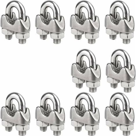 MIMOSON-10 Pieces M4 Yoke Cable Clamps 304 Stainless Steel U-Clamps for Clamping Steel Cables for Industry,e (1/4)