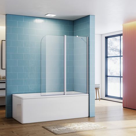 SONNI Sopravasca Parete Per Vasca 120x140cm con Barra Stabilizzatrice, Parete Vasca con Dispositivo Pieghevole a 180 ° Vetro Trasparente 5mm per Vasca da Bagno Schermo Doccia per Vasca (1/5)